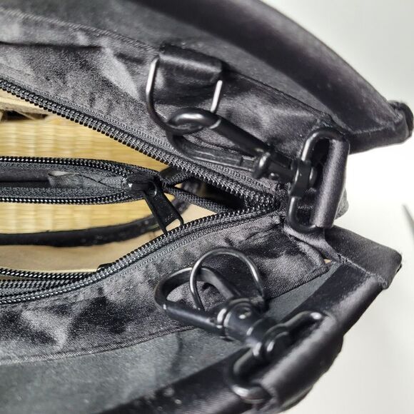 BASKETS OF CAMBODIA black tan top zip multi compartment tote bag purse LIKE NEW - Picture 9 of 16